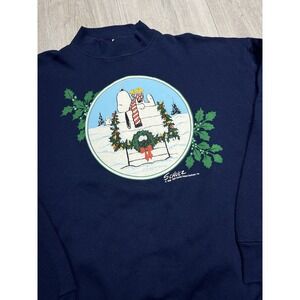 Vintage 1965 The Peanuts Snoopy Christmas Wreath Artex Mock Neck Sweatshirt L